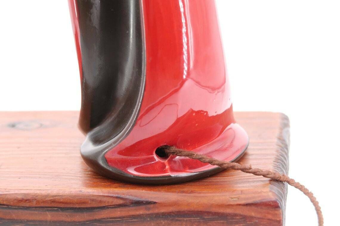 French Arched Ceramic Table Lamp, 1950s / Mid Century Modern, Black Bordeaux, Modernist, France photo vinterior