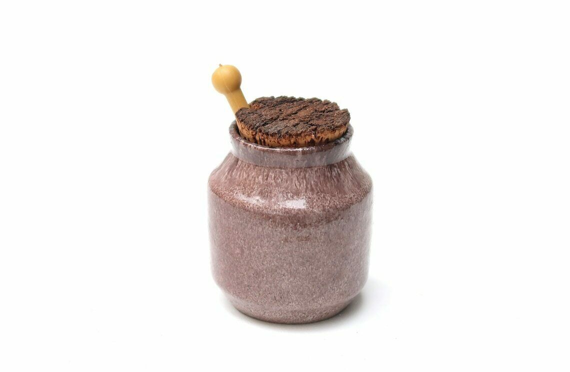 French Ceramic Mustard Pot By Accolay, France, 1960s / Mauve Purple Pink, Vintage