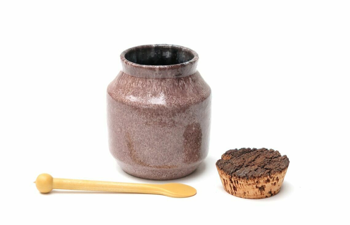 French Ceramic Mustard Pot By Accolay, France, 1960s / Mauve Purple Pink, Vintage photo furniture