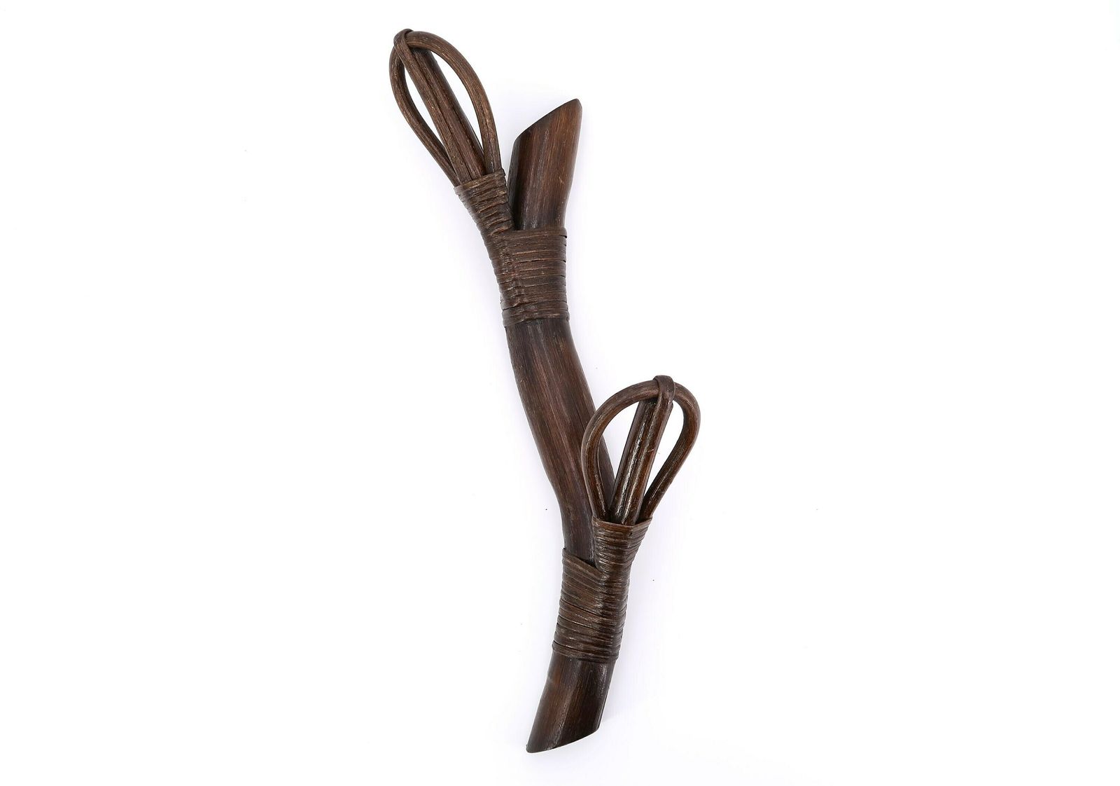 Pair Of French Bamboo Coat Rack "Leaves" , 1970s / Vintage Hook, Boho Chic Bohemian Folk Tiki, Rattan Wicker photo furniture