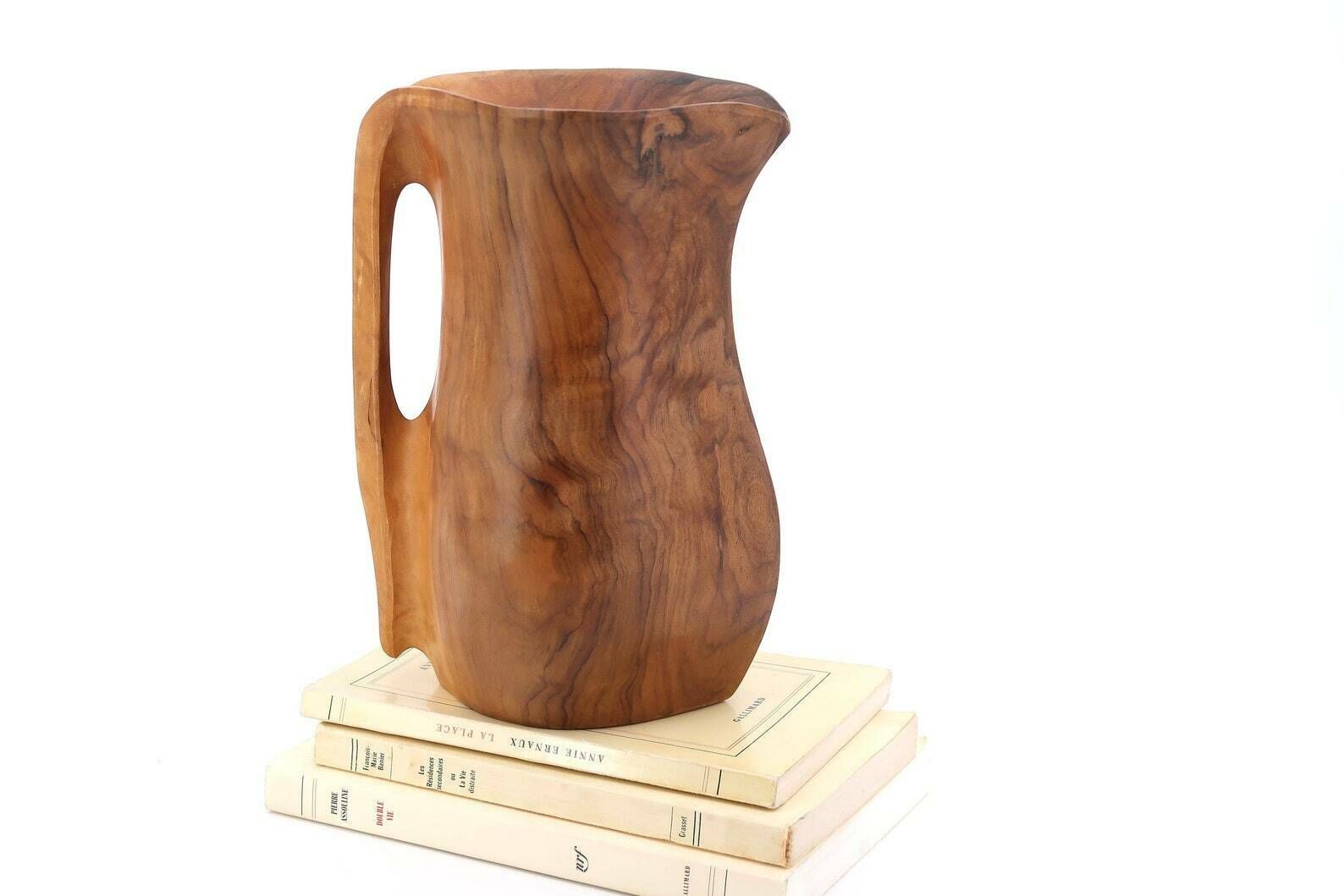 Spanish Wood Pitcher, 1960s / Vase, Boho Chic, Bohemian, Folk Art, Pot, Wooden