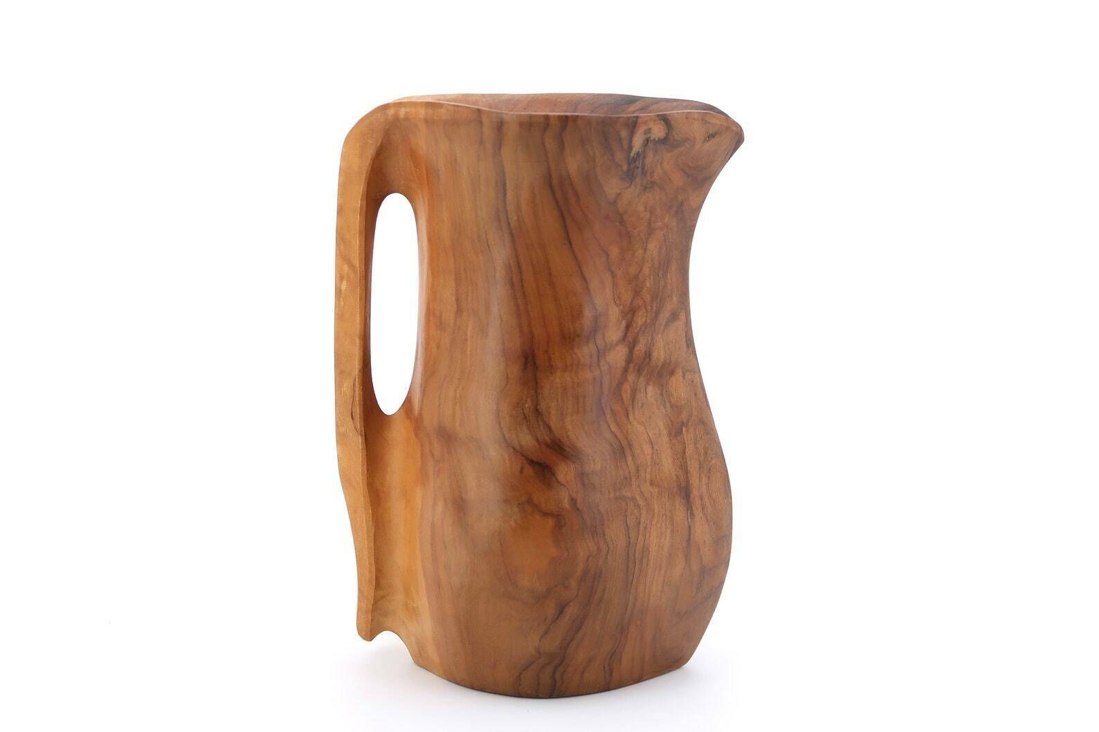 Spanish Wood Pitcher, 1960s / Vase, Boho Chic, Bohemian, Folk Art, Pot, Wooden photo for sale