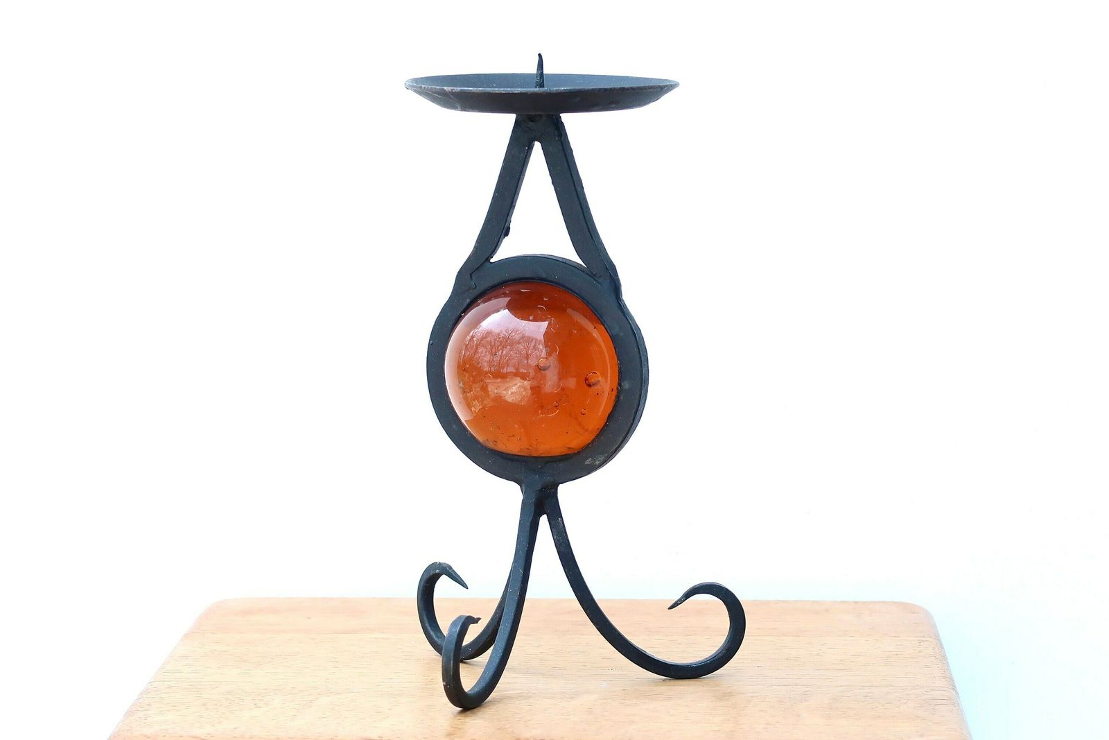 Franse Metalen Kandelaar Met Glas, Jaren 1970 / Kaarsenhouder Boho Chic Folk photo furniture