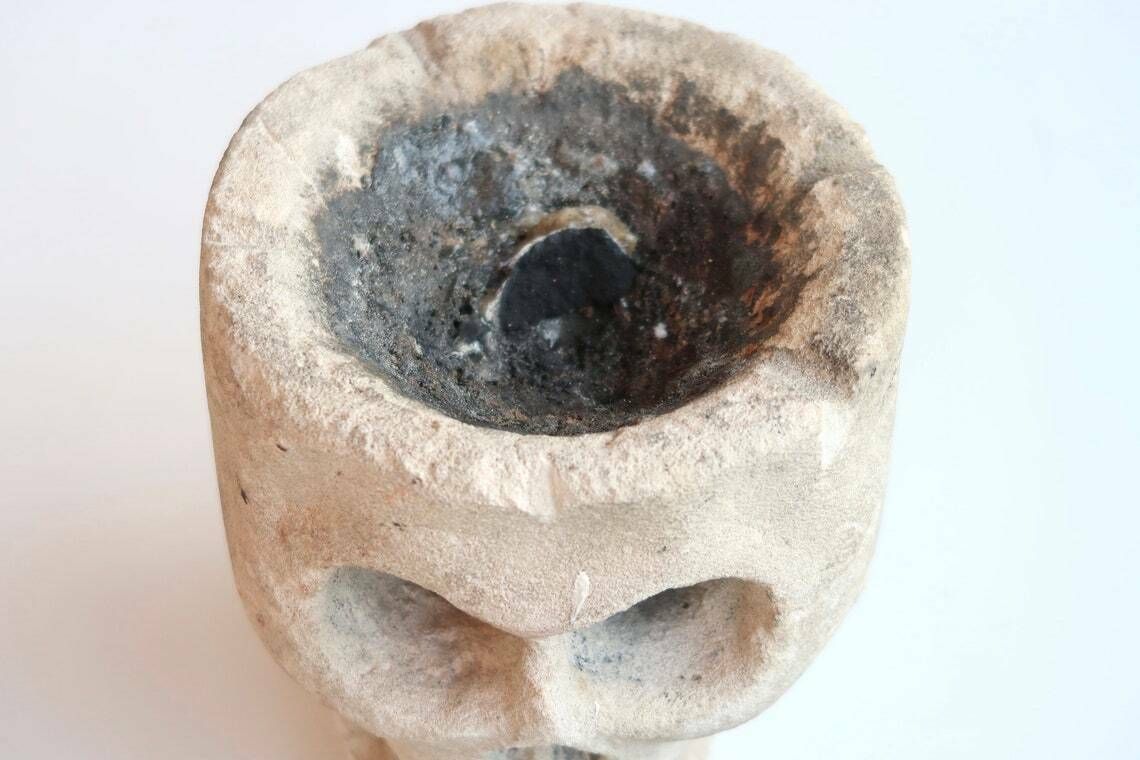 Sculpture, Mexican Stone Human Skull   Cabinet Of Curiosities, 1950s / Dish, Decor, Vanity, Skeleton, Boho Chic Bohemian Folk photo buy