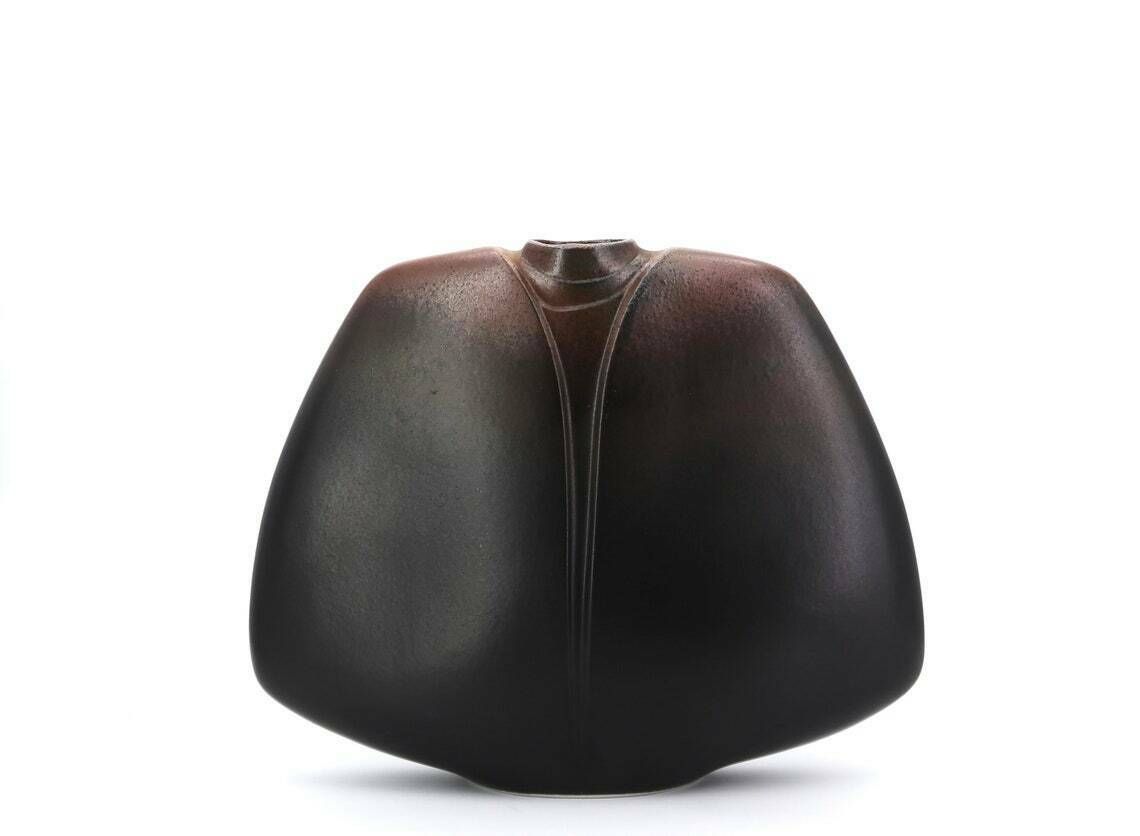 Huge French Black And Brown Porcelain Vase By Virebent, Design By Pierre Lebe, Made In France, 1970s photo furniture