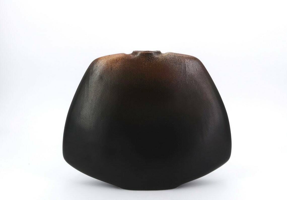 Huge French Black And Brown Porcelain Vase By Virebent, Design By Pierre Lebe, Made In France, 1970s photo for sale
