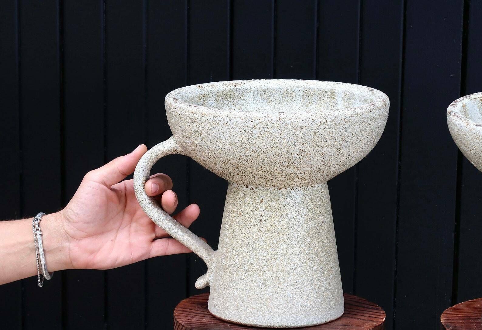 photo furniture Huge White Ceramic Candleholder By Accolay, 1960s / Minimalist, Pure, French Pottery