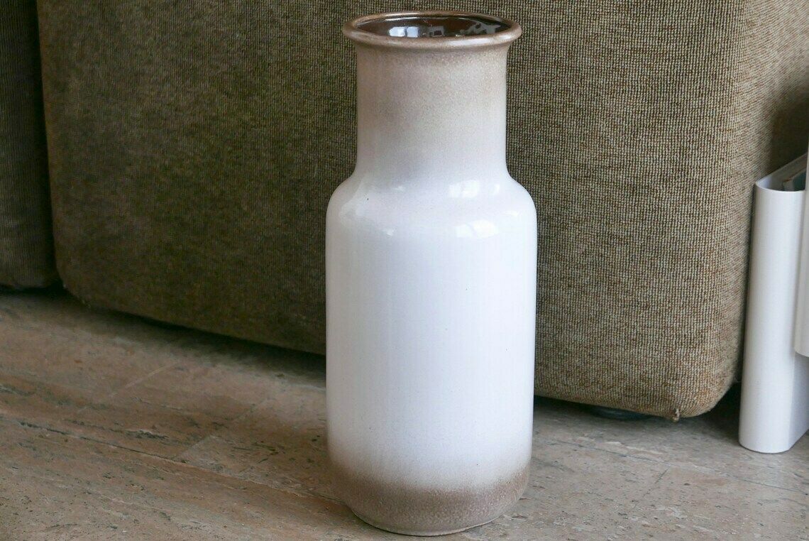 Xl Keramische Vaas, West Duitsland, Wit En Bruin, Jaren 1960 / Grote Aardewerken Vaas, Boho Chic, Bohemian, Aardewerk, Minimalistisch, Modernistisch