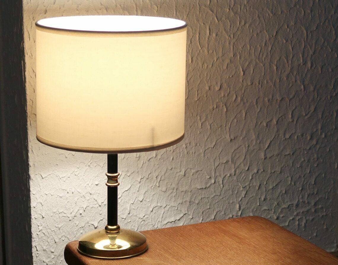 French Mid Century Modern Small Desk Lamp, 1950s / Black, Brass, Vintage, Modernism, Arlus photo for sale