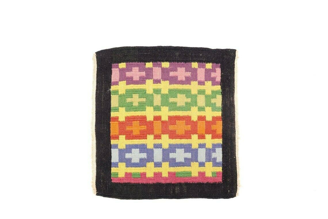 Tunesisch Tapijt Voor Aan De Muur Of Op Tafel, Geometrische Patronen, Jaren 1970 / Wollen Textiel Met Geometrisch Decor, Boho, Bohemian, Folk, Tribal, Kleurrijk
