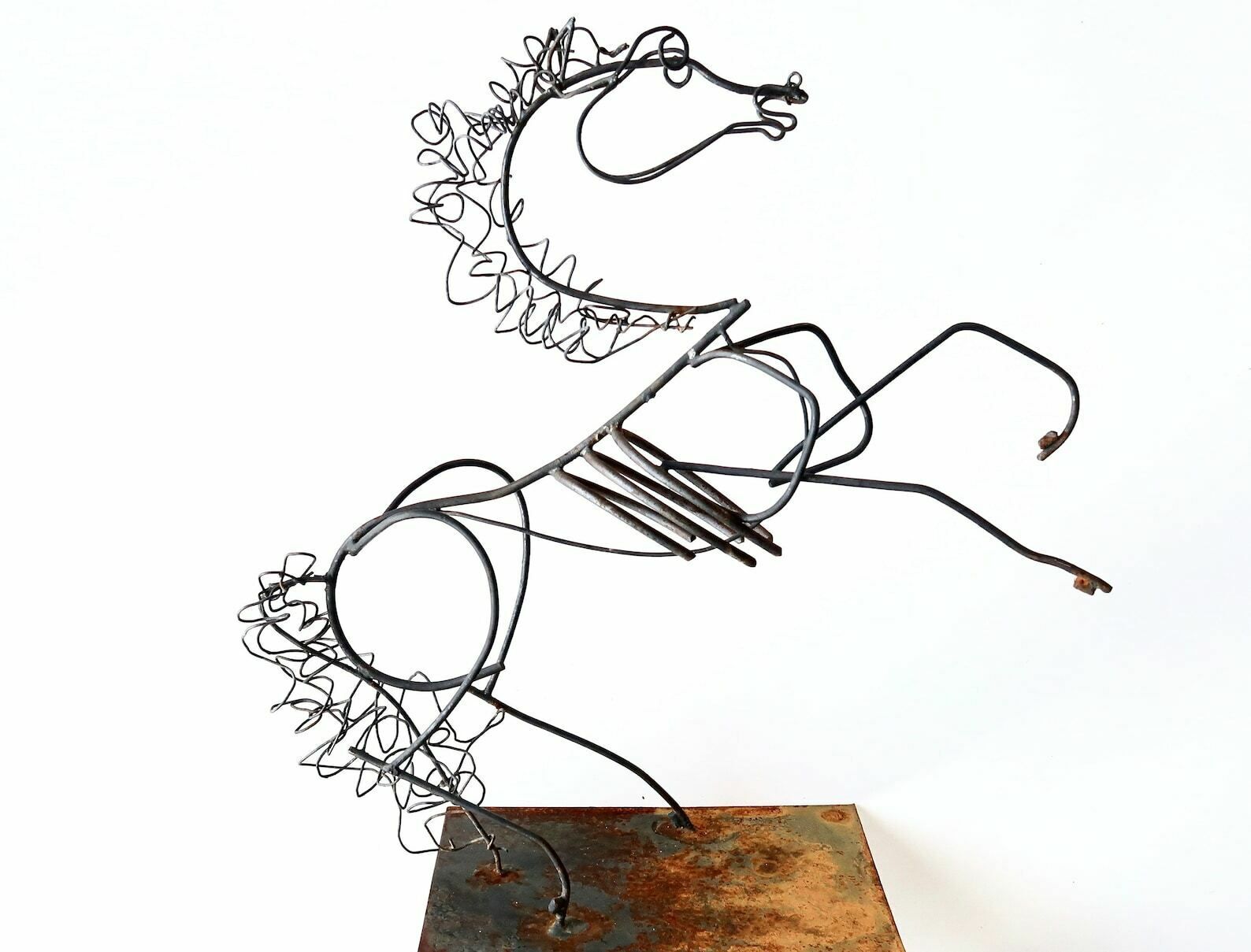 Prancing Horse Sculpture, Wire Metal, 1970s / Circus, Art, Picasso, Rust, Modern, Modernist