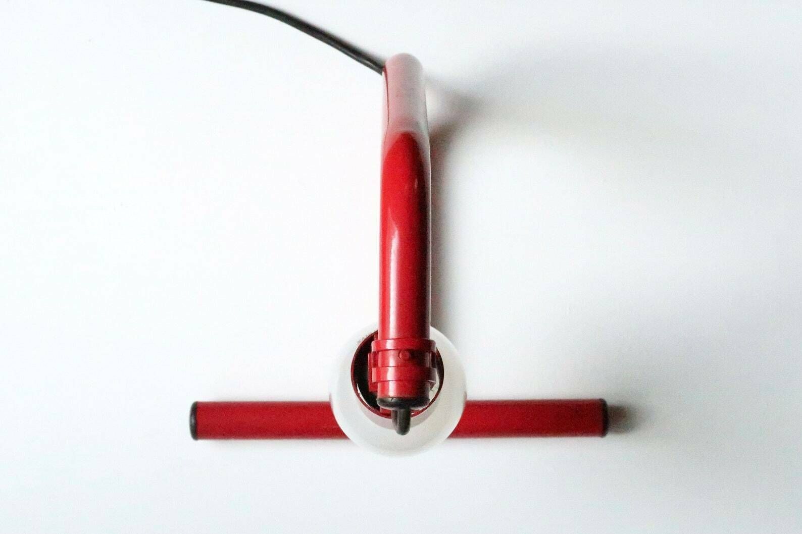 Red Tubular Table Lamp, 1980s / Primary Colors, Loft, Industrial, Design, Italy, Italian photo vintage