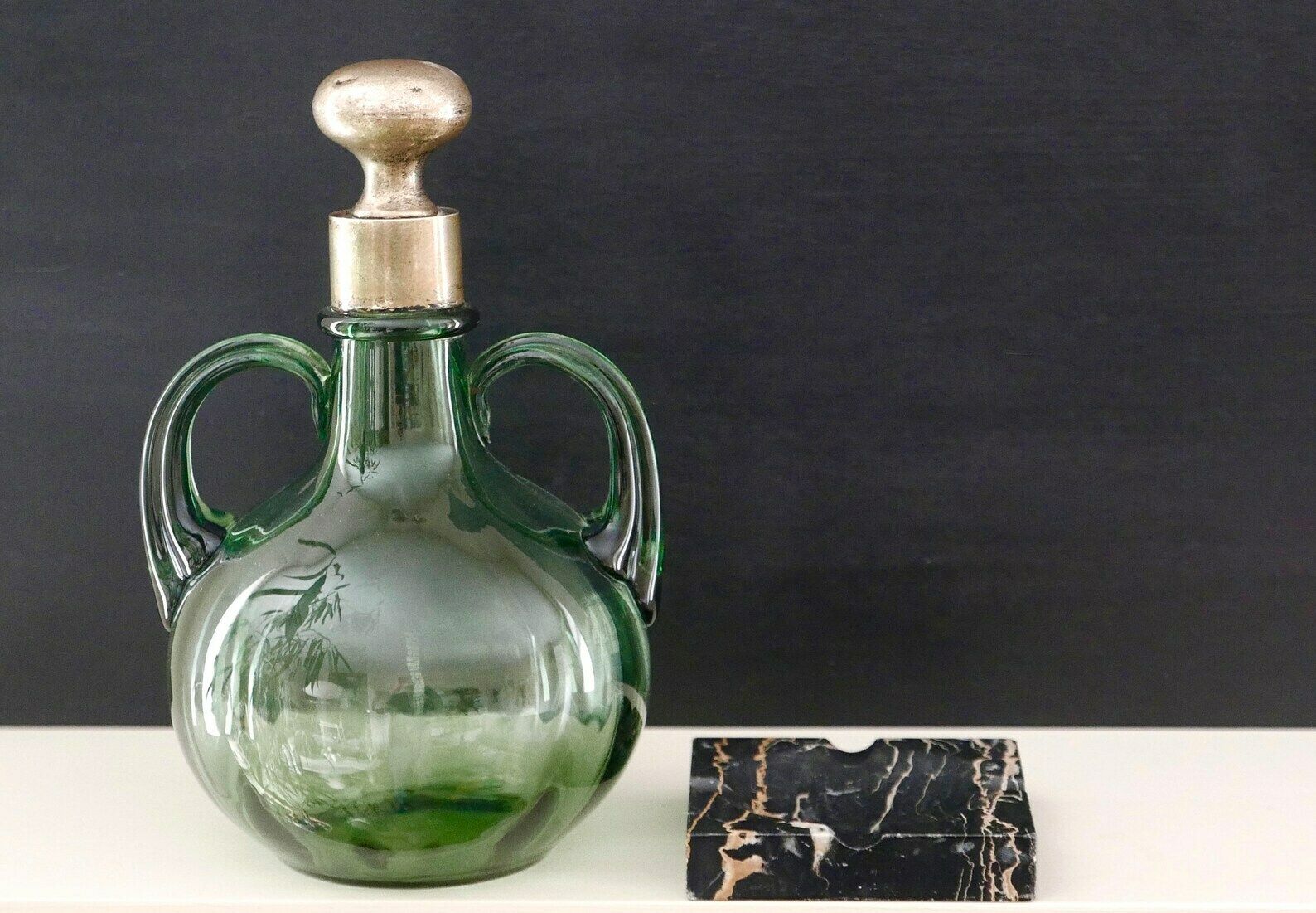 John Grinsell And Sons Green Glass Carafe, Birmingham / Silvered , England, English photo buy