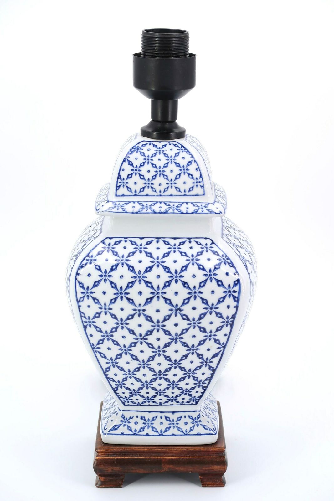 Chinese Wit Porseleinen Tafellamp, Blauwe Decoratie En Houten Voet, Jaren 1980 / China, Azië photo Verlichting