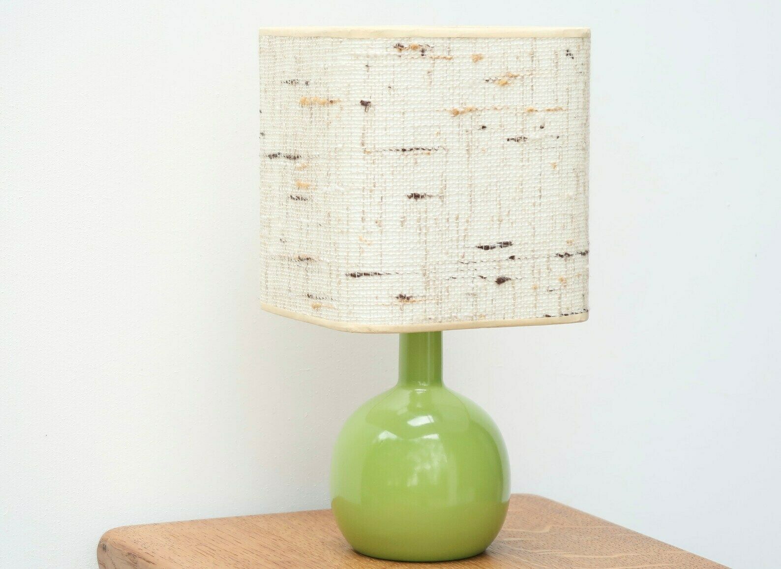French Green Wood Table Lamp, 1970s / Sphere, Minimalist, Boho Chic, Style Ruelland photo furniture
