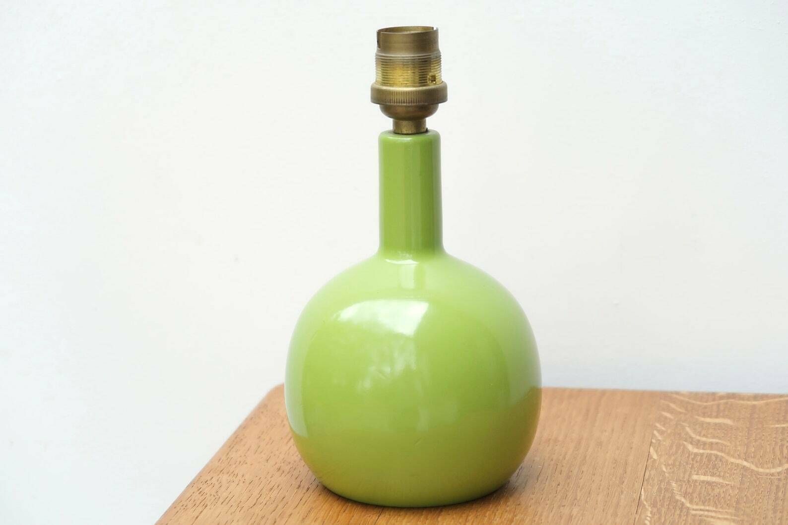 French Green Wood Table Lamp, 1970s / Sphere, Minimalist, Boho Chic, Style Ruelland photo Lighting