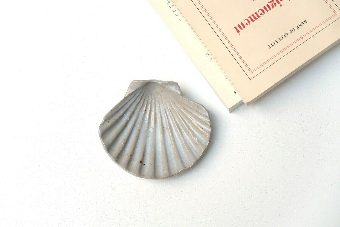 Ceramic Signed Seashell, Ring Dish, 1970s / Boho Jewelry Display Tray Bohemian Folk Bathroom Grey photo furniture