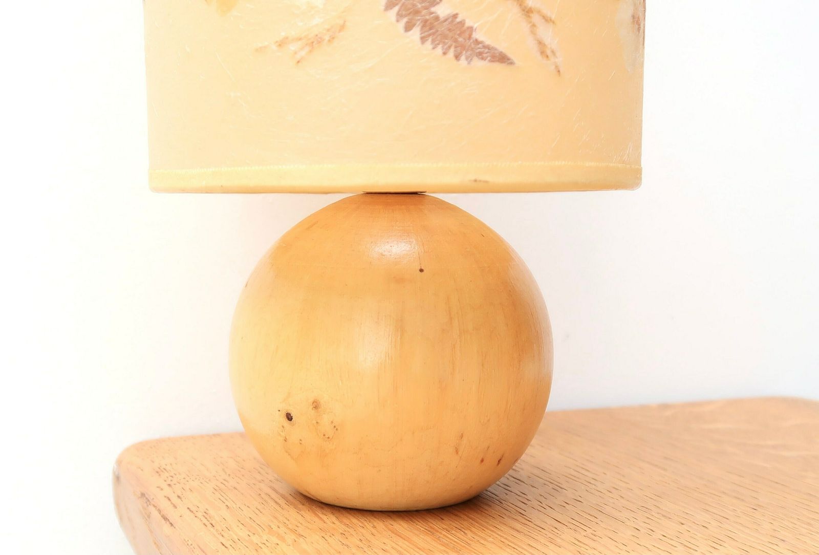 French Wooden Table Lamp, Herbarium Shade, 1970s / Pastel, Pale, Minimalist, Boho Chic, Folk photo for sale