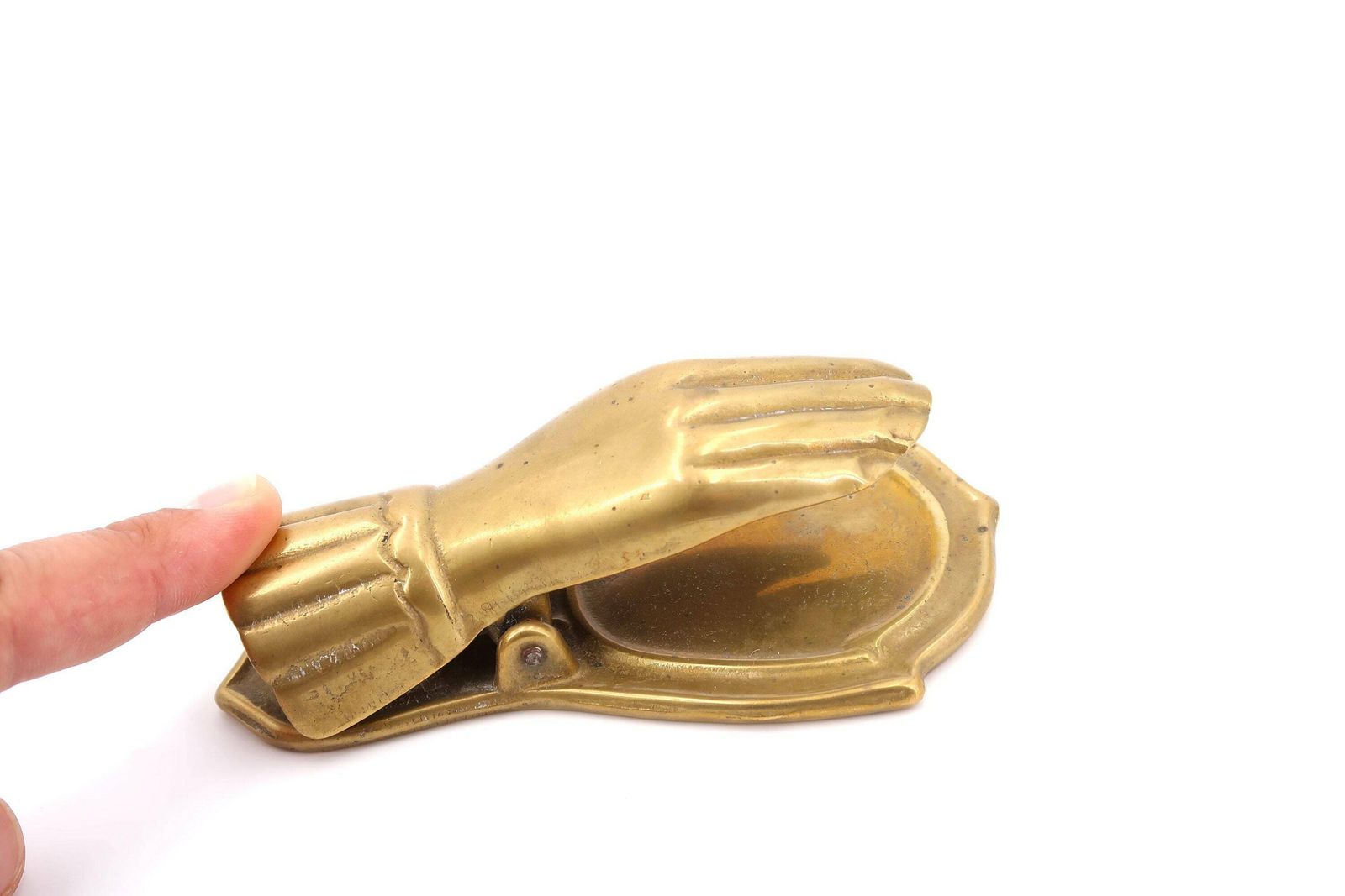 Brass Hand Paper Clip, Letter Holder, Memo 1970s / Paperclip, Talisman Lucky Charm Esoteric Office Desk Sculpture Boho Chic Bohemian Folk photo for sale