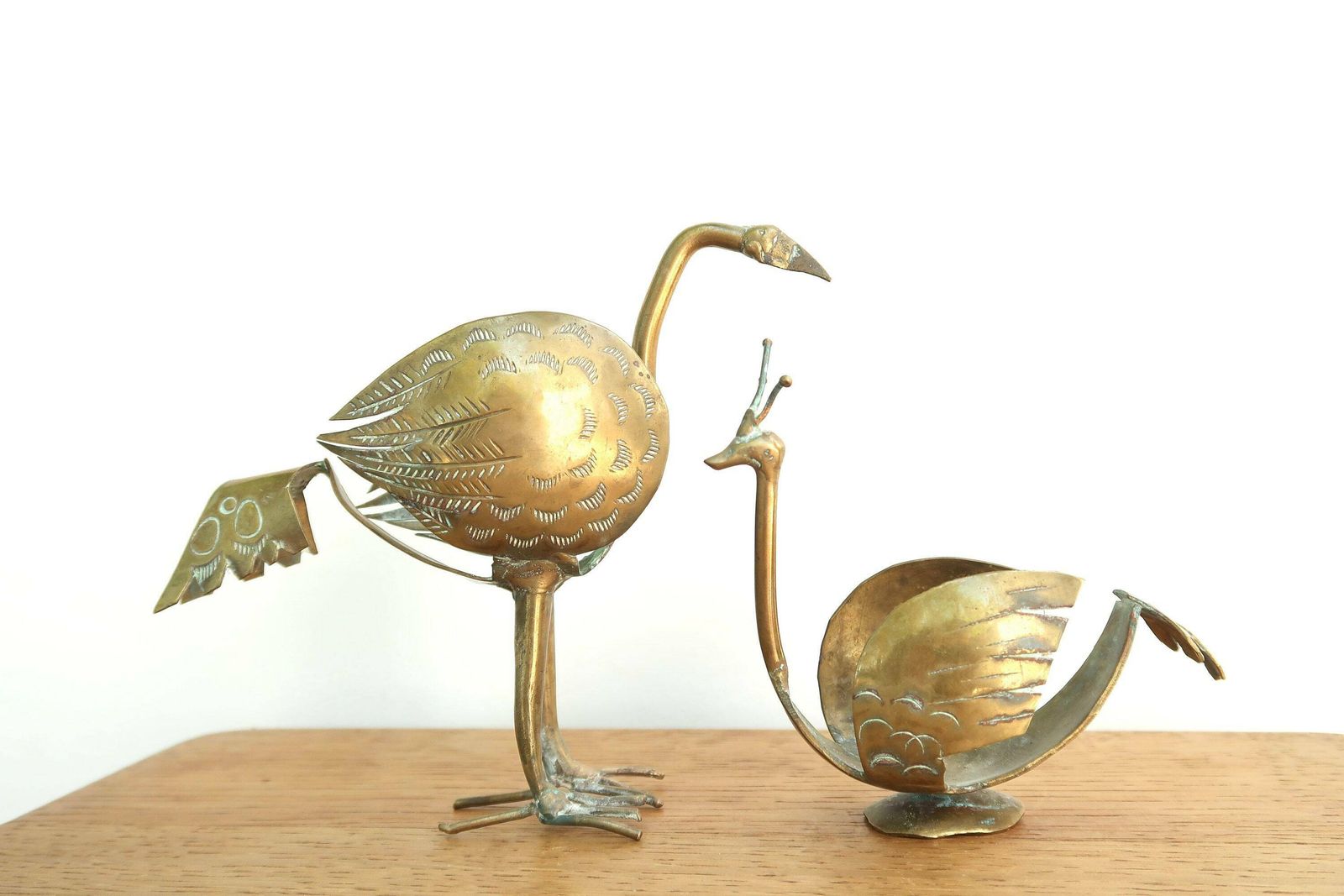 Pair Of Brass Birds, Stone Egg Displays, 1970s / Stand, Statue, Sculpture, Boho Chic, Folk, Bohemian photo for sale