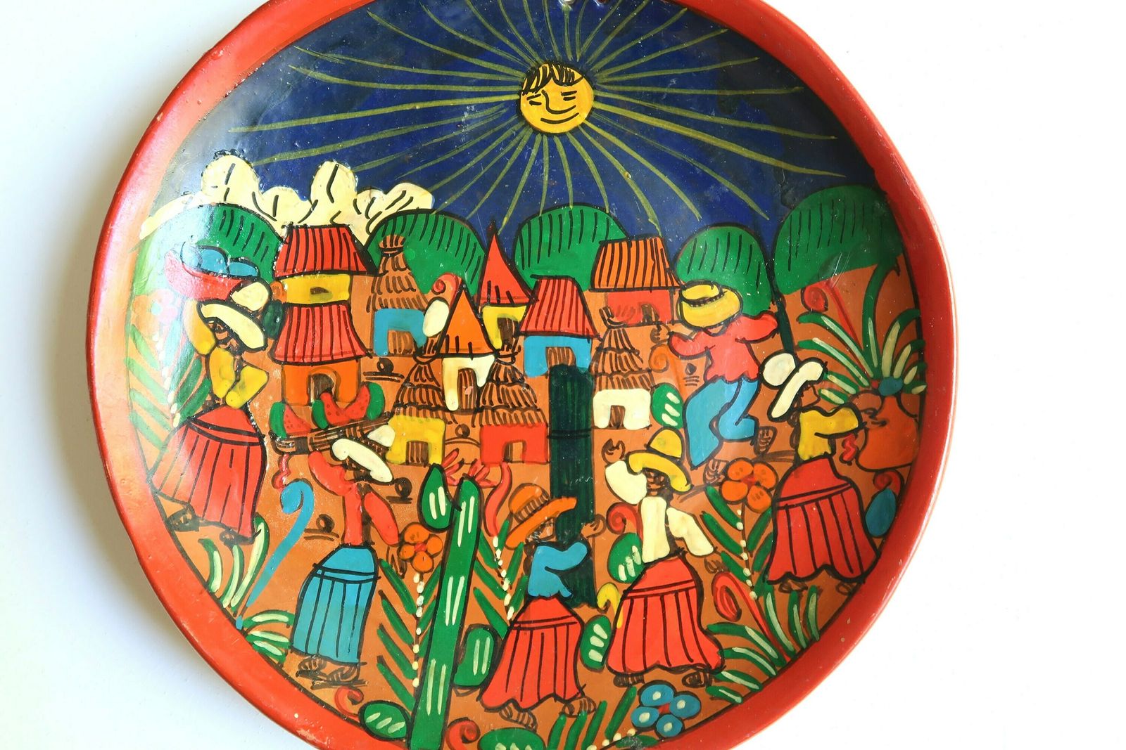 Mexican Colorful Terracotta Wall Plate, 1970s / Ceramic, Mexico, Orange, South America photo furniture