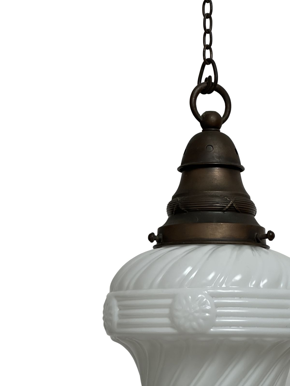 Antique Church Satin Opaline Milk Glass Ceiling Pendant Light photo for sale