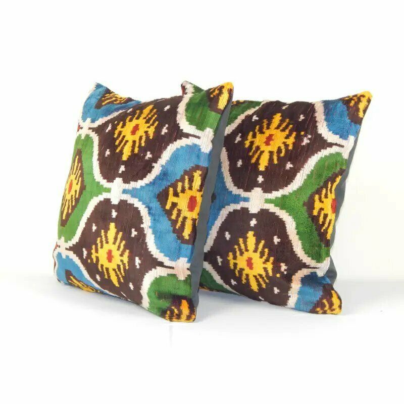 16" X 16" Decorative Pillows Covers, Set Of Two Soft Velvet Silk Pillow, Pair İkat Velvet Pillow Cover photo for sale