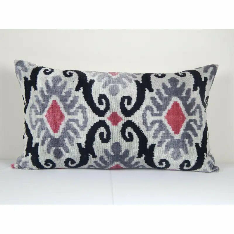 16" X 28" Extra Long Velvet Ikat Pillow Cover, Rare Size Velvet Cushion Cover, Silk Ethnic Bedding Pillow