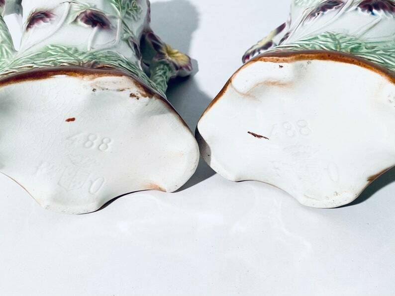 photo furniture Art Nouveau Frie Onnaing Pansy Floral Motif Ceramic Planter & Vase Set