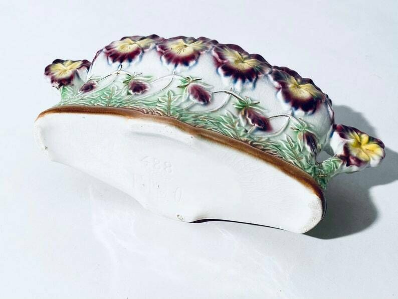 photo for sale Art Nouveau Frie Onnaing Pansy Floral Motif Ceramic Planter & Vase Set