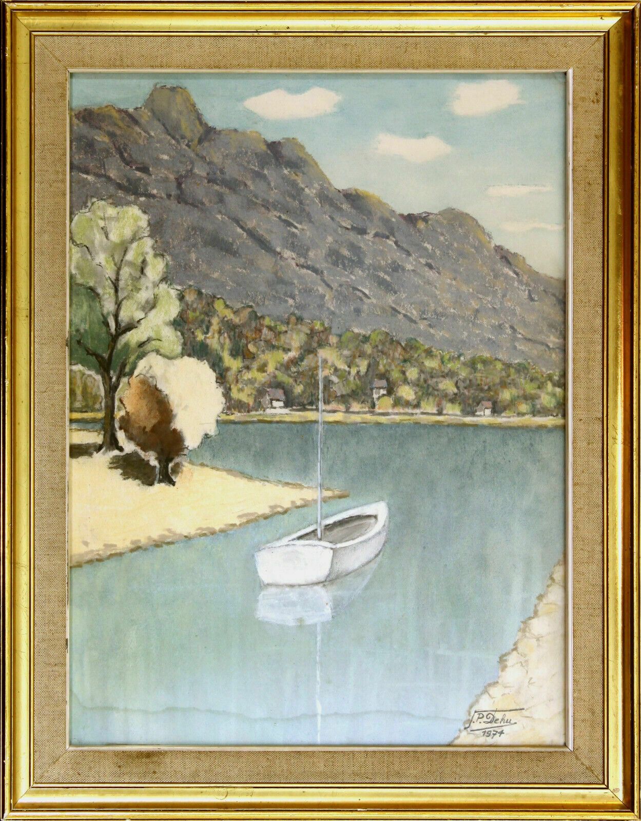 Watercolour By Jules P Dehu. Titled "Bourget Du Lac, Dent Du Chat"
