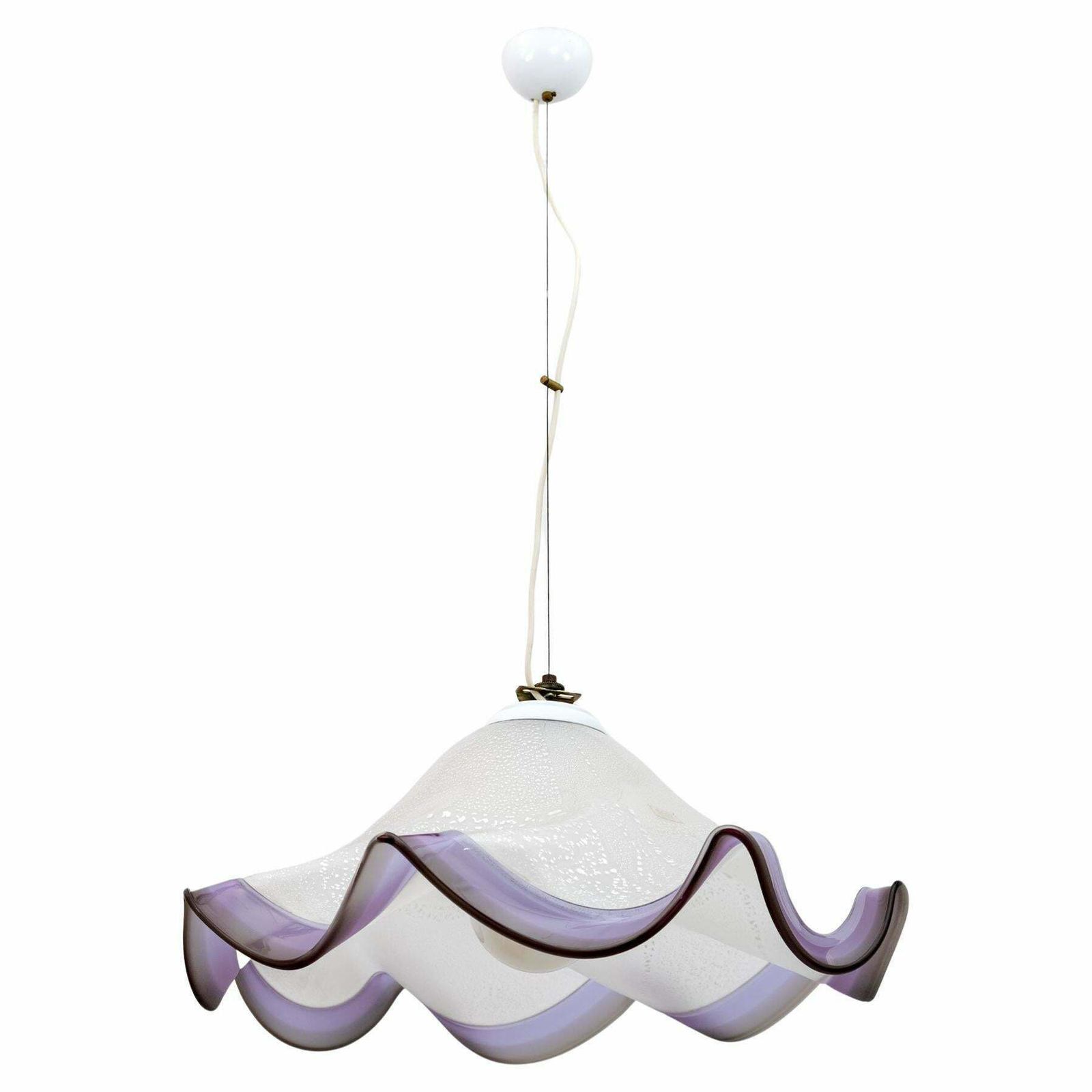 Mid Century Modern Italian Murano Silver Leaf Glass Pendant Lamp, 1970s