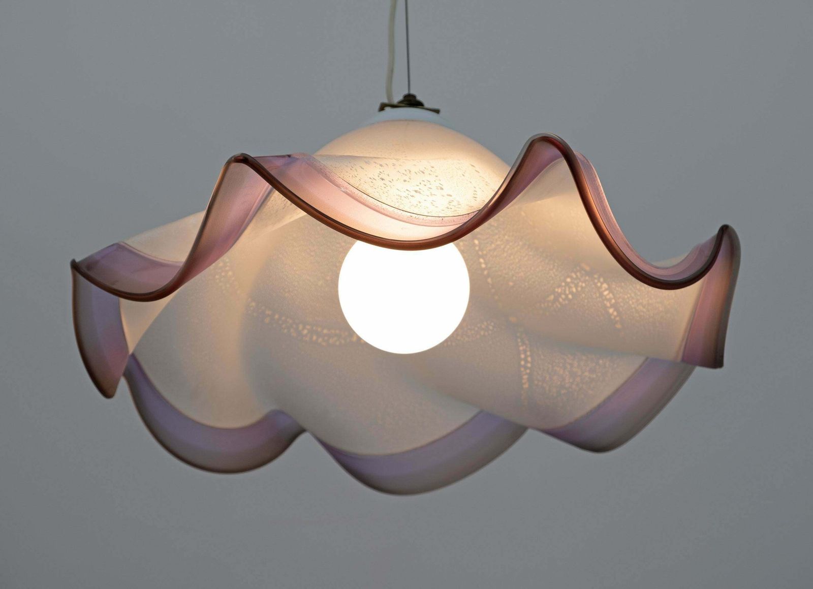 Mid Century Modern Italian Murano Silver Leaf Glass Pendant Lamp, 1970s photo vinterior