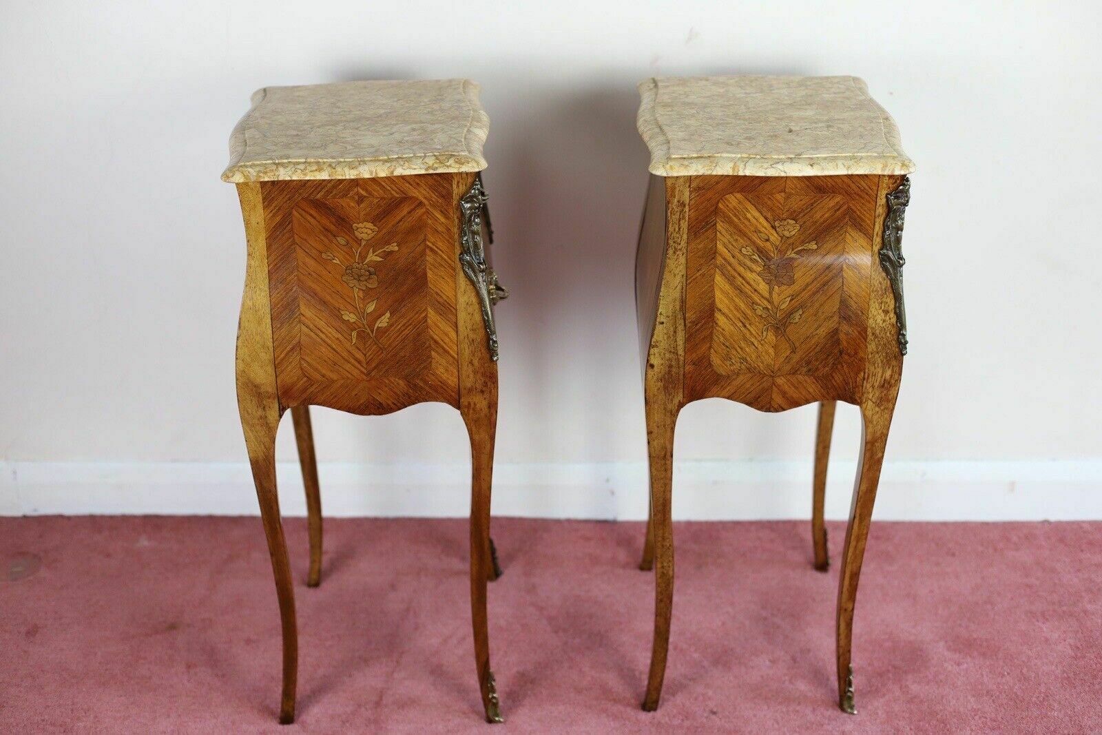 Antique Louis XV French Marquetry Marble Nightstands photo Furniture