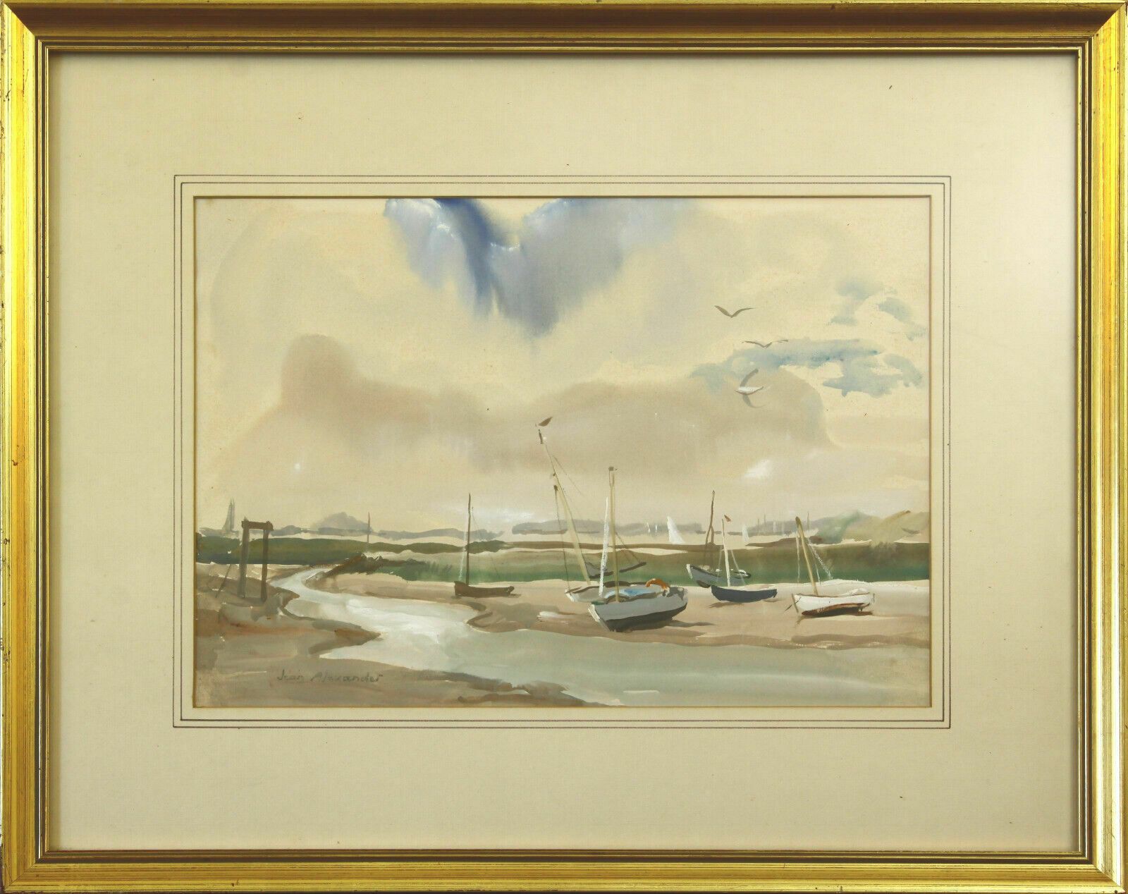 Watercolour By Jean Alexander. Titled "Ebbing Tide, Walton"