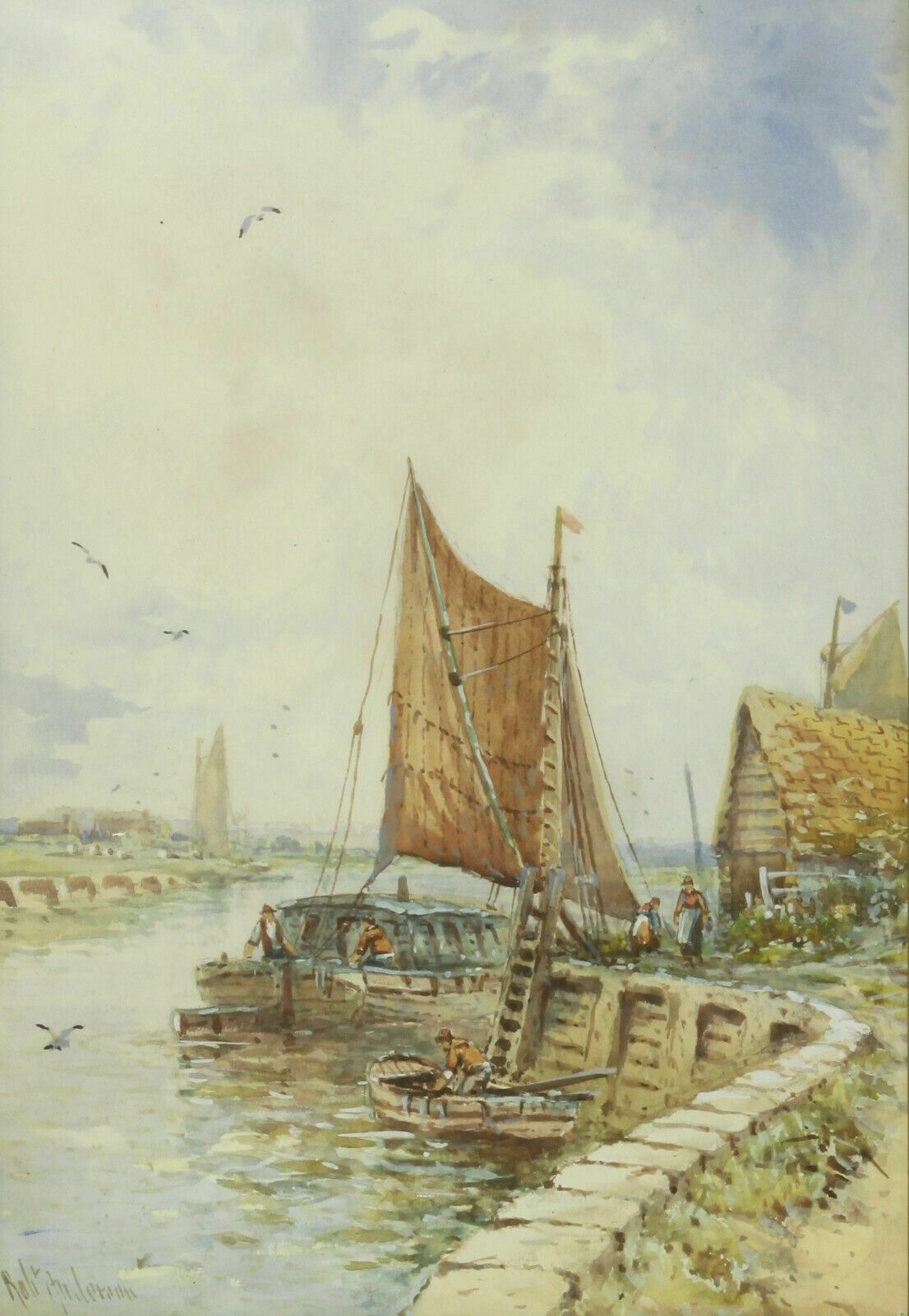 Watercolour By Robert Anderson. Sailing Barge Possibly On The Waveney photo furniture