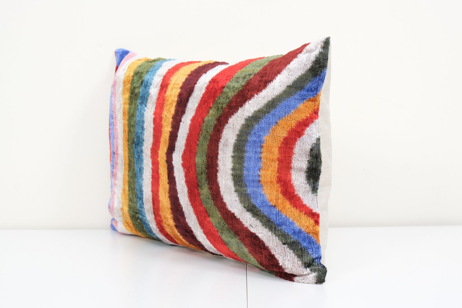 16" X 24" Colorful Ikat Velvet Pillow   Lumbar Silk Cushion Cover   Simple And Plain Turkish Pillowcase photo for sale