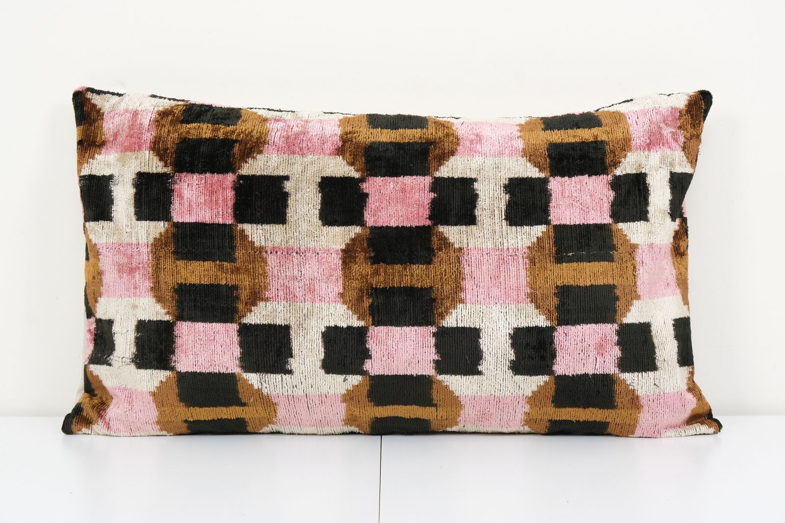 16" X 22" Ikat Pillow, Silk Velvet Pillow Cover, Pink Ikat Pillow  Geometric Ikat Velvet Pillow Cover