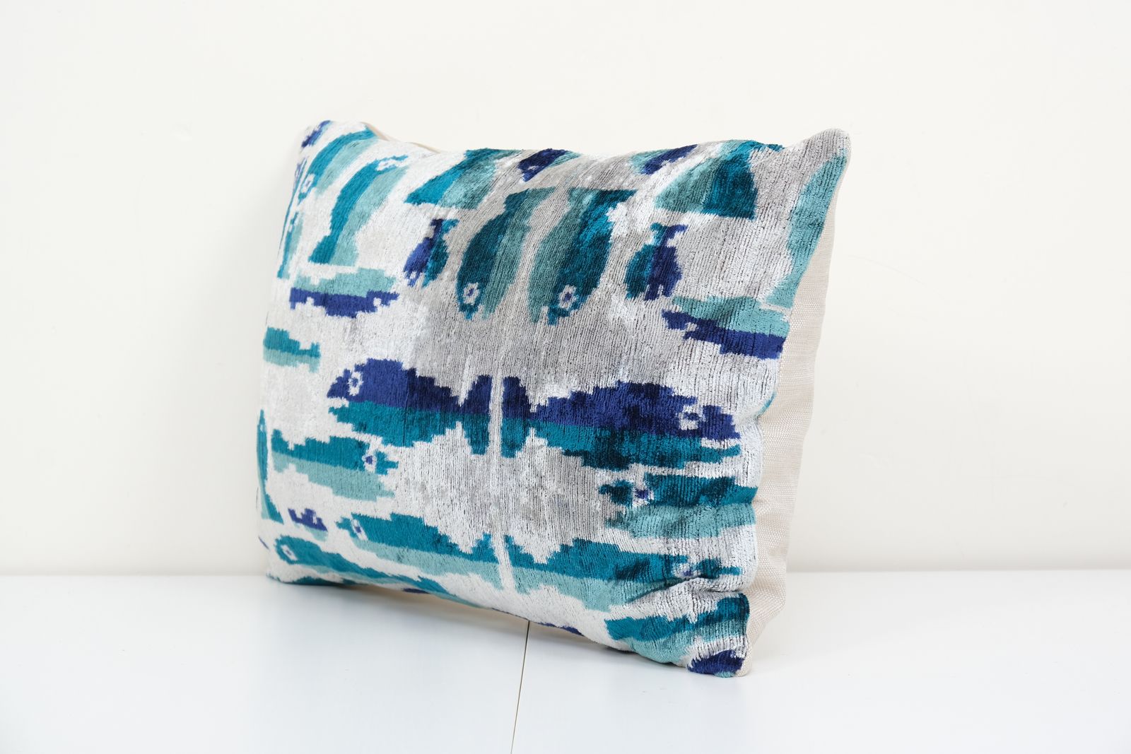 Ikat Velvet Pillow   Fish Lumbar Cushion Cover   Animal Ikat Velvet Pillow Cover 16'' X 24'' photo Textiles