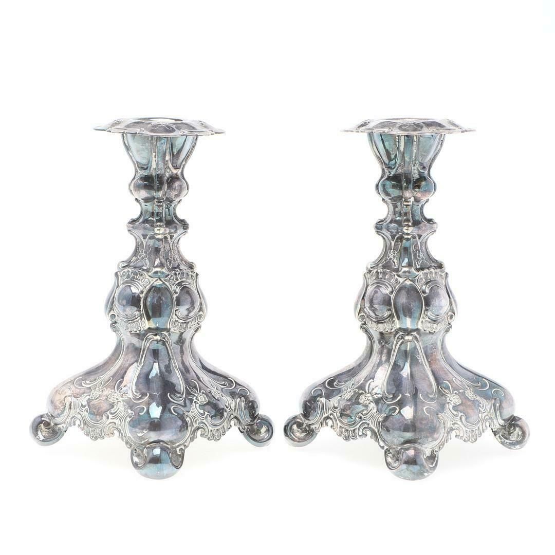 Pair Of Candle Holder Sterling Silver Antique Rococo Style Candlesticks, 1937s photo 950.0