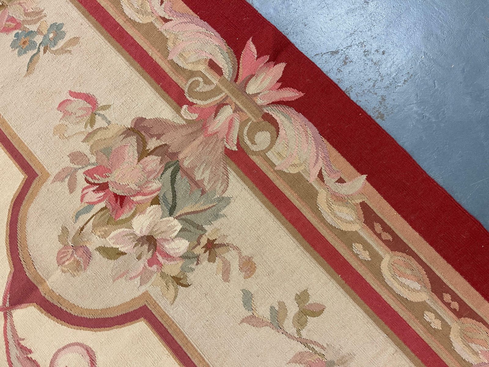 Red Traditional Aubusson Rug Handwoven Carpet Floral Wool Livingroom Rug photo for sale