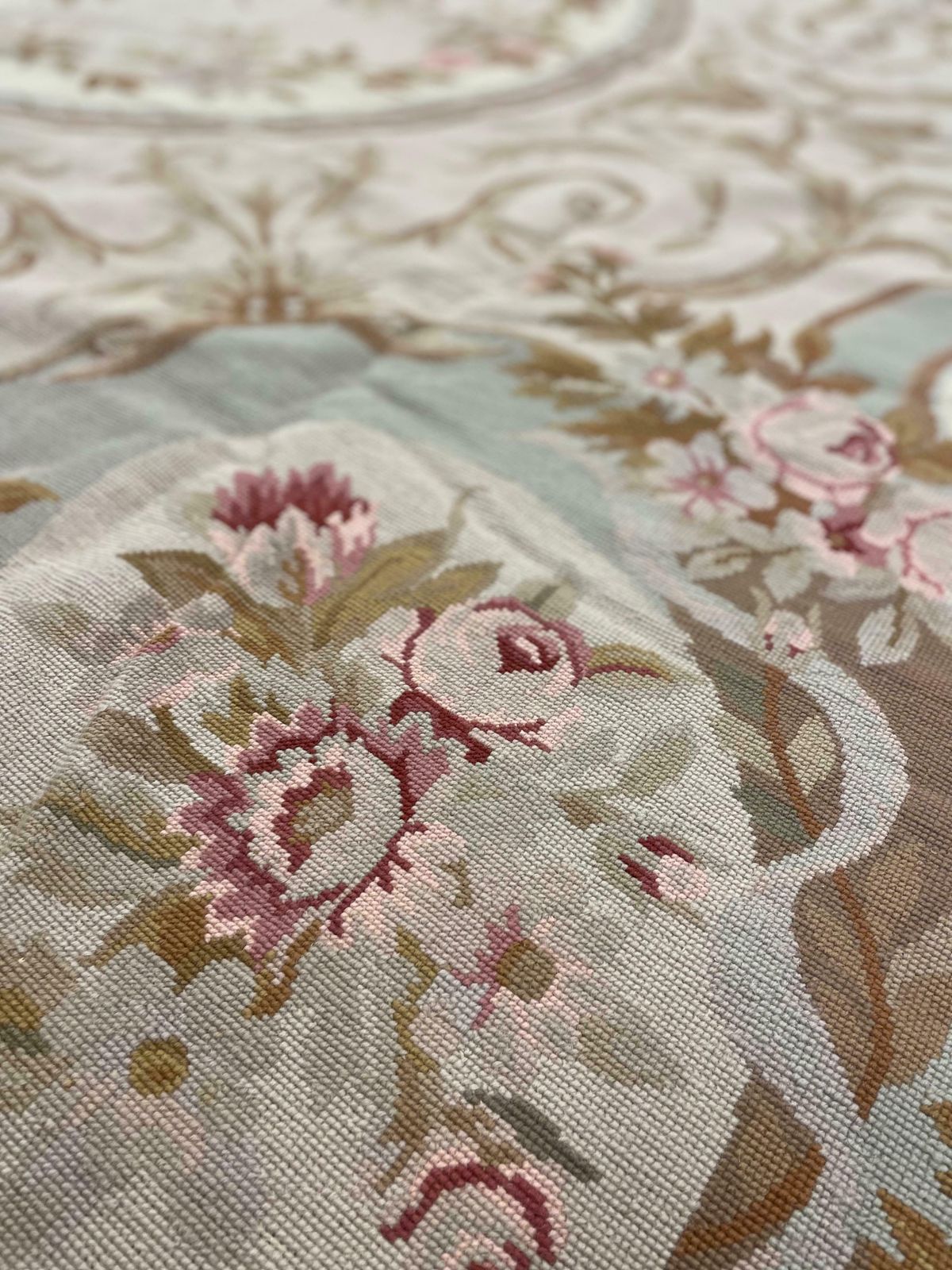 Traditional Carpet Aubusson Area Rug Blue Handwoven Wool Needlepoint photo 4200.0