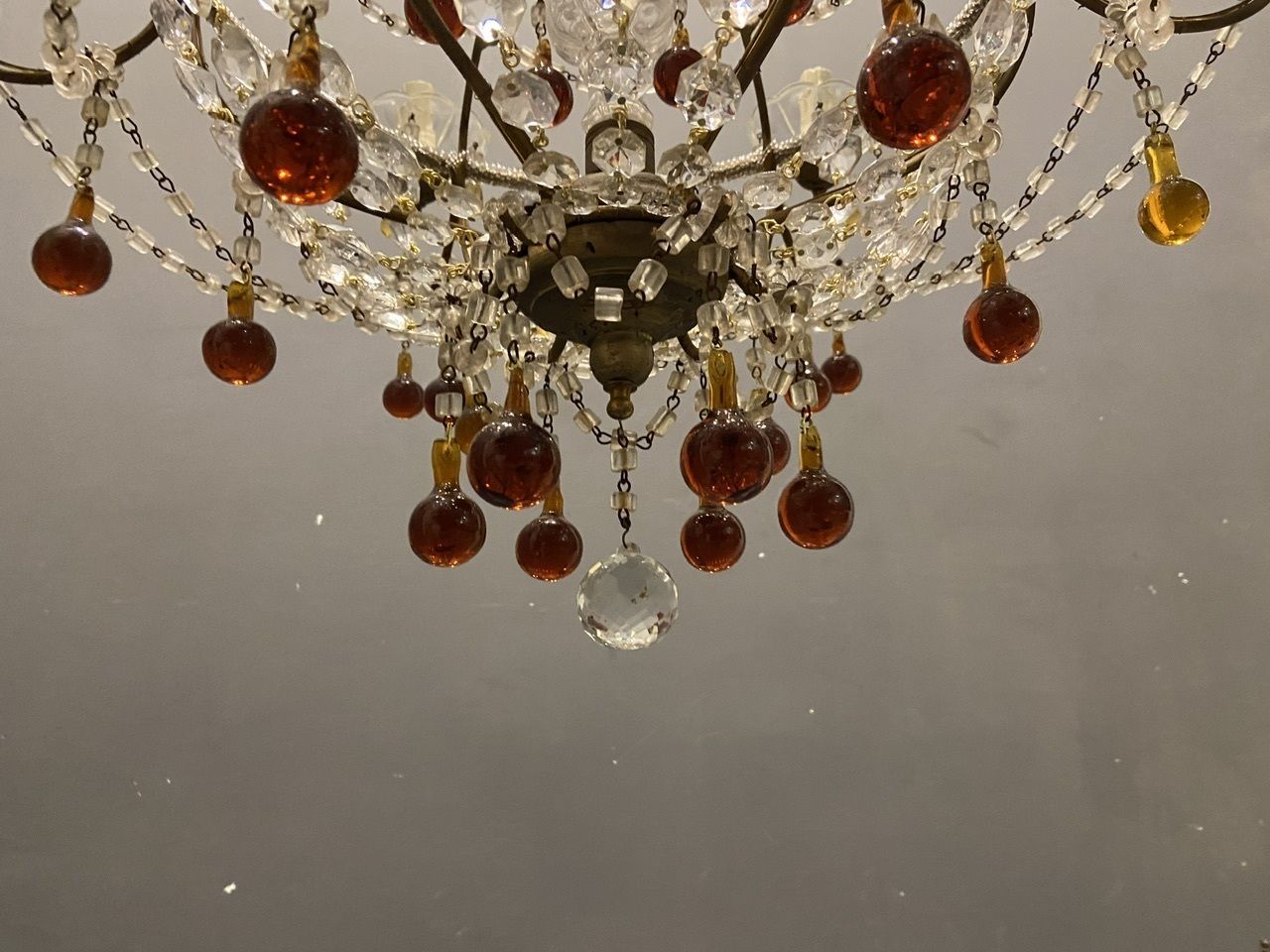 Large Antique Macaroni Crystal Beaded Chandelier 1940’s photo furniture