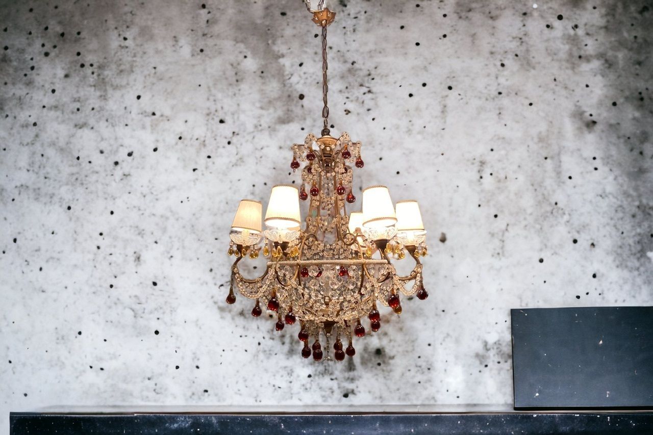 Large Antique Macaroni Crystal Beaded Chandelier 1940’s photo vintage
