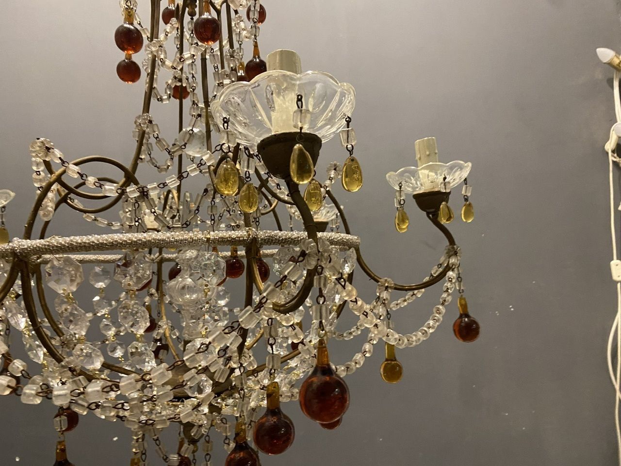 photo vinterior Large Antique Macaroni Crystal Beaded Chandelier 1940’s