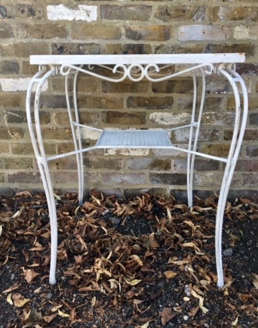Mid Century Wrought Iron White Garden  Bistrotable, 1950s, French photo Garden Furniture