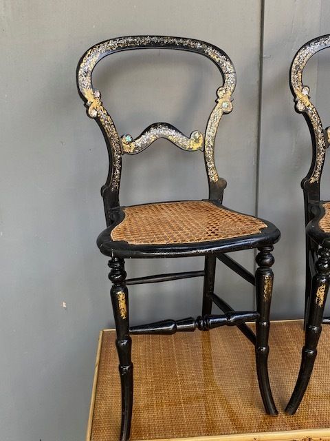 photo for sale Pair Of 19th Century Ebonised Victorian Side Chairs, English C. 1860