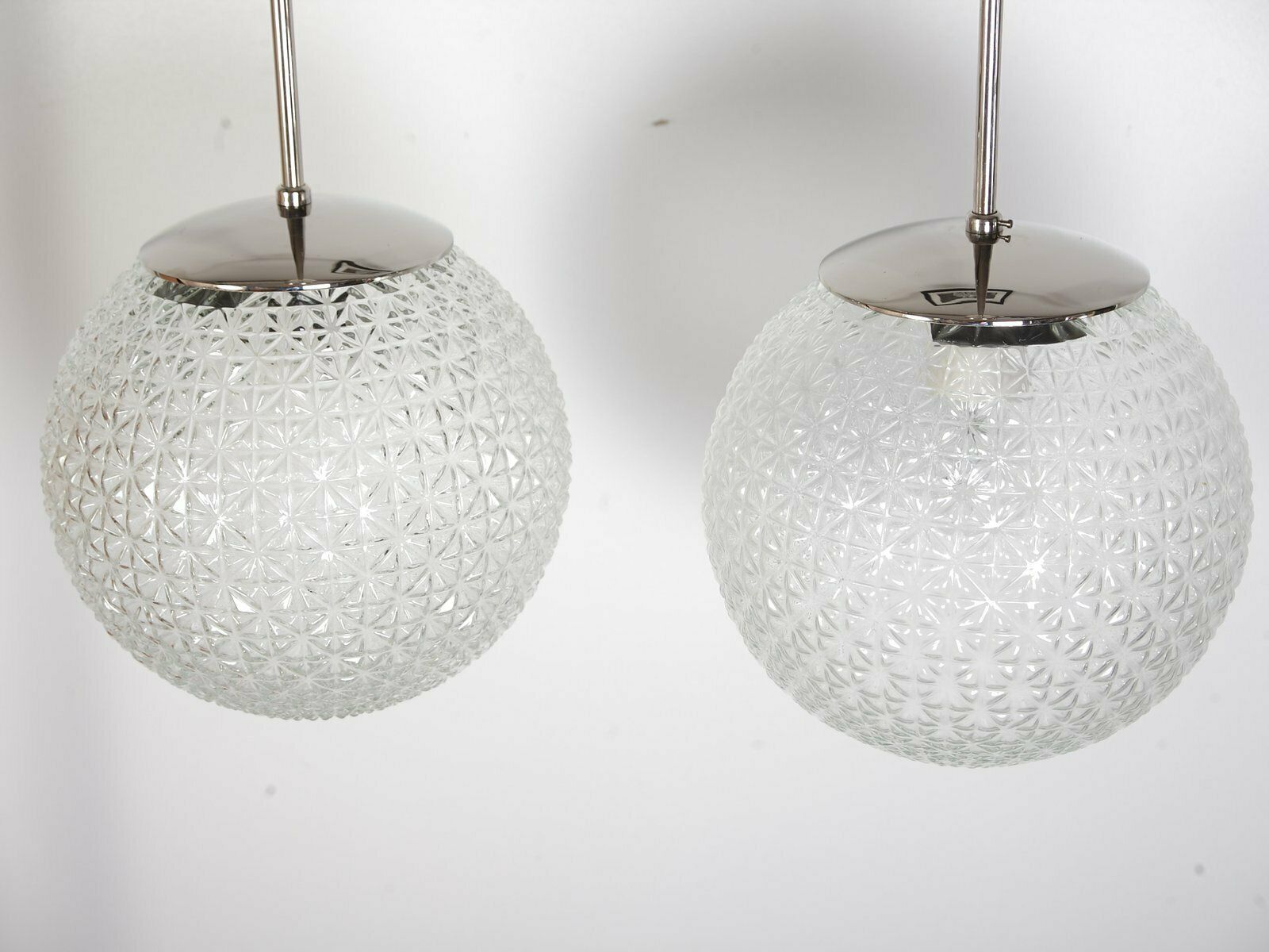 Mid Century Czechoslovakian Glass Pendants, 1960s, Set Of 2 photo Lighting