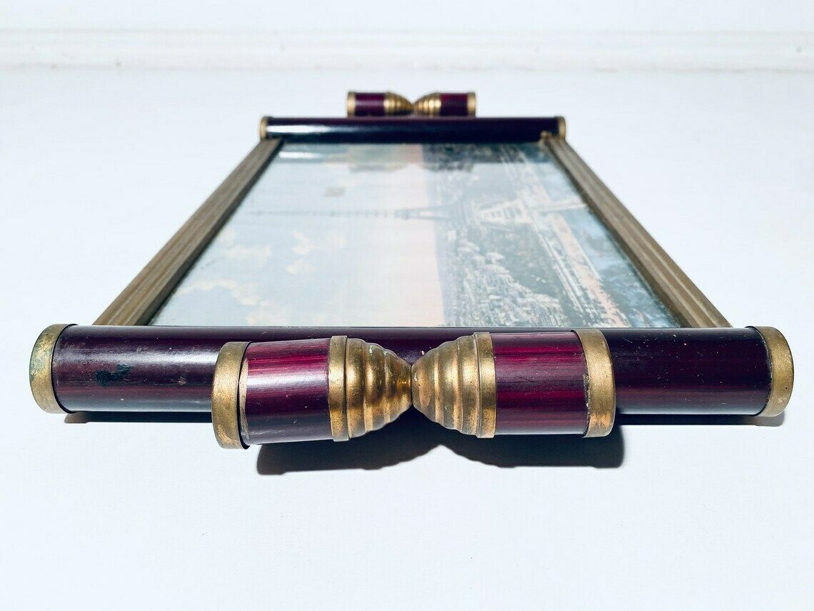 Art Deco Paris Eiffel Tower Wooden Serving Tray / Vintage Souvenir France photo Home Decor