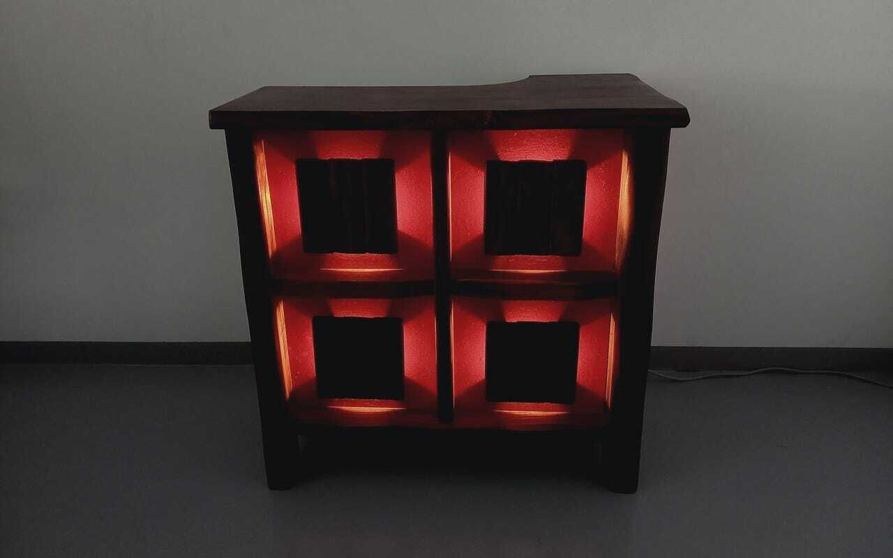 photo buy Vintage Aranjou Luminous Brutalist Bar Cabinet From The 50s 60s In Solid Elm